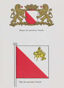 606553 Kaart met het wapen en de vlag van de gemeente Utrecht.